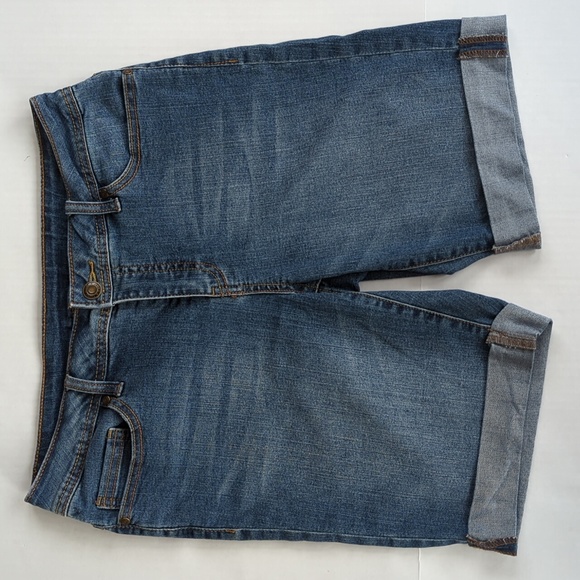 Faded Glory Distressed Cuffed Bermuda Jean Shorts 10 Blue - Picture 2 of 14